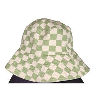 Rubi Light Green Checkered Cotton Bucket Hat ONE Size